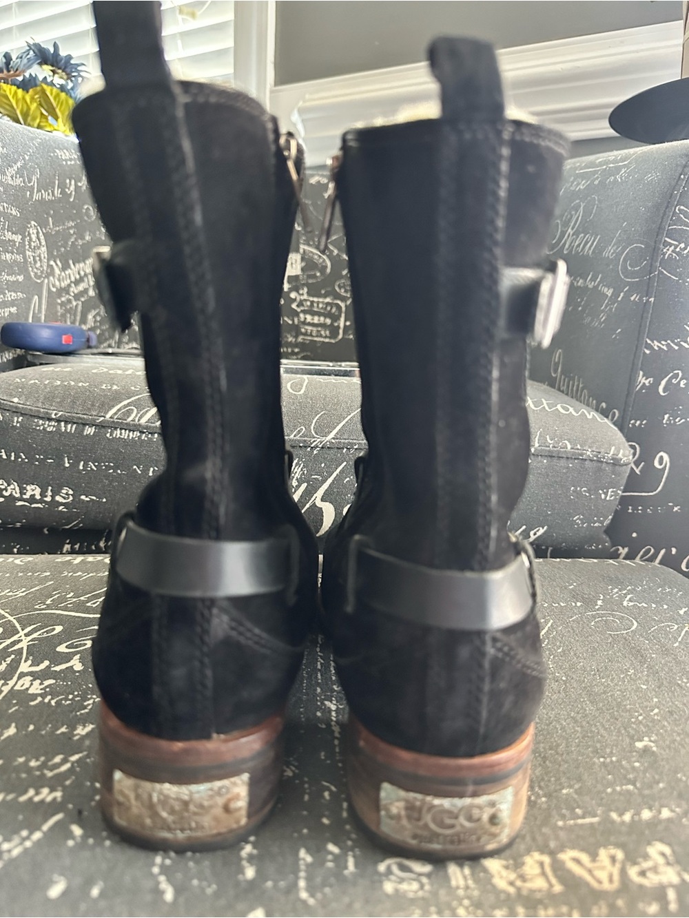 Black Suede UGG Women's Ankle Boots with Buckle Detail